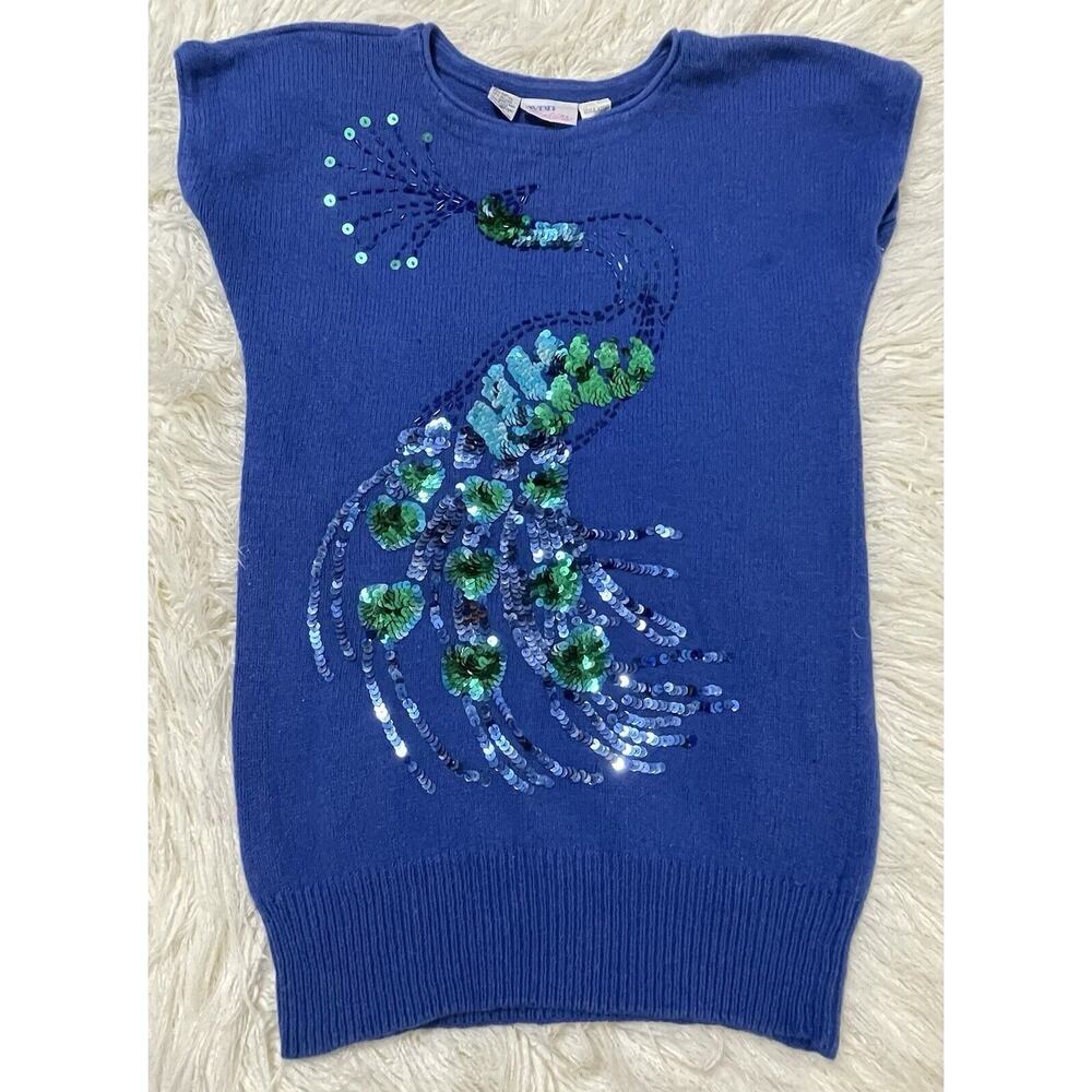 Sequin Peacock Lightweight Sleeveless novelty Sweater vintage Small